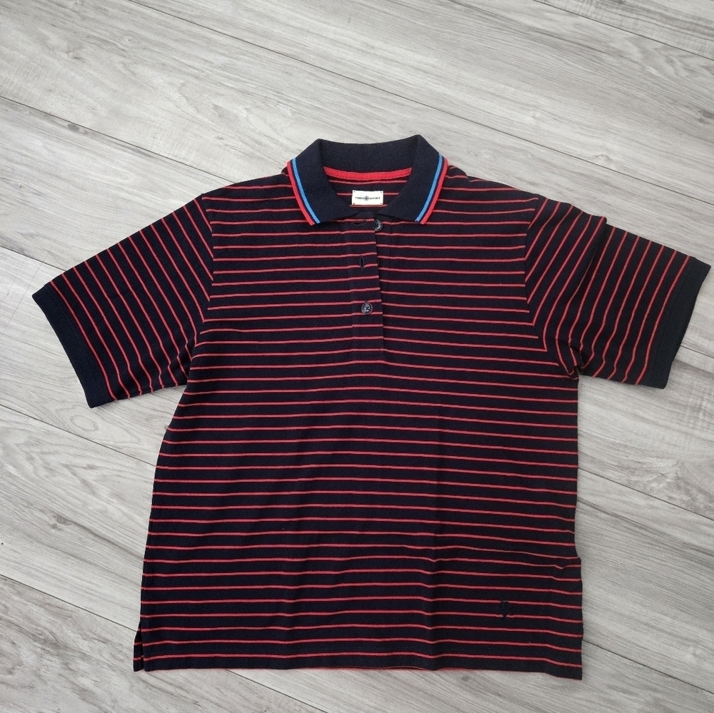 Tory Sport Navy and Red Striped Polo -Size M -100% Cotton